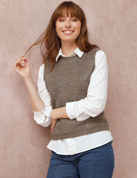 Pull col rond sans manches (taupe chiné) Pull col rond sans manches (taupe chiné)